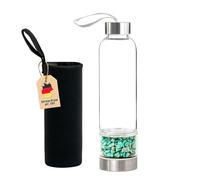 INTIRILIFE Botella de agua con piedras curativas y funda Negra - Turquesa - Capacidad de 400 ml - Botella con piedras preciosas, minerales