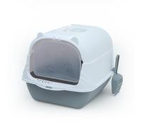 Intirilife Caja de Arena para Gatos con Tapa Que Incluye Pala en Gris-Blanco -51 x 37,5 x 34,5cm- Moderna, Inodoro Cerrado para Gatos- Caja de Arena con Tapa- Reducción de la formación de olores