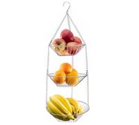 INTIRILIFE cesta colgante de cocina para fruta y verdura PLATA - 23/ 25,5/ 28 x 73 cm - 3 pisos, cesta de fruta colgante - frutero de cocina que ahorra espacio, 3 pisos, 3 pisos para el techo