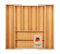 INTIRILIFE cubertero organizador de cajones fabricado en bambú Extensible con hasta 8 compartimentos -33-50 x 43 x 5 cm- Ajustable en tamaño, cajonera, cajón para cubiertos utensilios de cocina