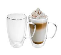 INTIRILIFE Juego de 2 Vasos térmicos de Doble Pared -400-500ml- con Boca soplada aislados para Cappuccino Espresso, Vasos de té Vasos de café Latte Macchiato Tazas, Efecto Flotante con asa