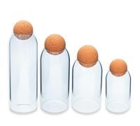INTIRILIFE Juego de 4 tarros de Cristal con Bola de Corcho - Capacidad 1,2 L / 930 ml / 670 ml / 400 ml - tarros de Cristal para Alimentos Dulces Especias café azúcar