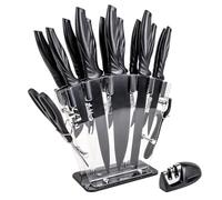 Intirilife Juego de cuchillos de cocina de 17 piezas con bloque de cuchillos y afilador, pelador, tijeras multifuncionales y cuchillo, para cortar, pelar y también partir nueces