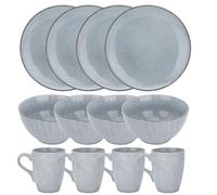 Intirilife Juego de vajilla de 12 piezas de cerámica gris- vajilla 4 platos llanos de 27 cm cada uno, tazones para cereales de 850 ml, tazas para café de 270 ml-vajilla para 4 personas-servicio