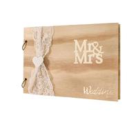INTIRILIFE Libro de Invitados de Boda Mr & Mrs Vintage DIY Libro de Boda de Madera - 26.1 x 18.9 x 0.9 cm - Álbum de Boda Creativo Regalo para el día de la Boda