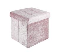 INTIRILIFE Puf Plegable 30x30x30 cm en Terciopelo Rosa - Asiento Cubo con Tapa y Espacio de Almacenamiento de Tela con Huecos - Asiento Cubo reposapiés Plegable Caja de Almacenamiento Cofre puf