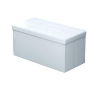 Intirilife Puff Baúl Plegable 78x38x38 cm in Blanco Opal - Taburete Almacenaje Tapizado de Cuero Artificial per Almacenamiento y Reposapiés