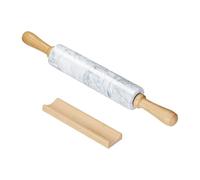 Intirilife Rodillo de mármol con soporte Blanco - 46.5 cm - Rodillo para masa, rodillo de pastelería, rodillo de pizza, de mármol natural para un fácil amasado, fácil de limpiar