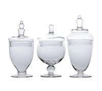 INTIRILIFE Set 3 Tarros de Cristal con Tapa Estilo Victoriano, Botes Vintage 600/640/680 ml, Bombonera Galletero para Caramelos Galletas Chuches, Candy Bar Boda Cocina Decoración