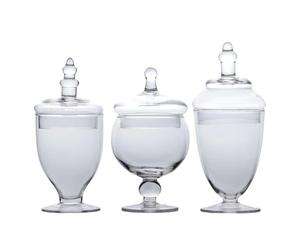 INTIRILIFE Set 3 Tarros de Cristal con Tapa Estilo Victoriano, Botes Vintage 600/640/680 ml, Bombonera Galletero para Caramelos Galletas Chuches, Candy Bar Boda Cocina Decoración