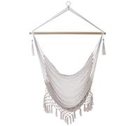 Intirilife Silla Colgante de macramé de algodón en Beige con Borde de Flecos - Asientos cómodos Que ahorran Espacio y Son Transpirables para Adultos y niños en Interiores y Exteriores