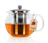 INTIRILIFE Tetera con Filtro 800 ml en Claro - Jarra de Vidrio de Resistente borosilicato con tamiz Infusor al Calor para Bebidas frías y Calientes - Café, té Helado, Agua, etc.