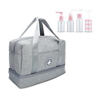 INTIRILIFE Travel Set - Botellas y Bolsa de Equipaje de Mano Gris y Rosa - Bolsa de Viaje Repelente al Agua y Botellas Recargables - Weekender,Viajes, Excursiones y Camping