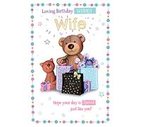 Into the Green Publishing 100% Plastic Free ECO Friendly, Modern Lovable Bear Wife Birthday Card, Fluted Foil finish & ECO Glitter with Envelope