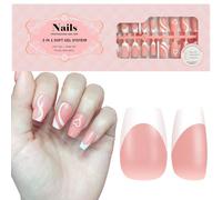 INTOBAS 160 Piezas Uñas Postizas de Punta Francesa, Rosa Uñas Postizas Francesa Bailarinas Medianas, 12 Tamaños Reutilizables Uñas Press on, Uñas de Tips Cobertura Completa Para Mujeres y Niñas