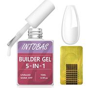 INTOBAS 5 en 1 Kit Gel de Uñas Constructor, Gel para Uñas Lechoso, Builder Gel para Uñas con 100 Formas, Rubber Base,Fortalecedor y Decoración-15ml