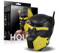 Intoyou Bdsm Line Hound Máscara de Perro de Neopreno con Hocico Extraíble Negro y Amarillo Talla L 150 g
