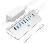 intpw - Concentrador USB 3.2 de 9 puertos 10 Gbps, concentrador USB C con USB A/USB C 3.2, 4 USB 3.0, 2 puertos de carga PD de 45 W, adaptador de corriente de 65 W y cable de 3.3 pies, hub USB de