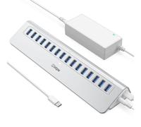 intpw - Concentrador USB alimentado de 10 Gbps, 16 puertos USB 3.2/USB A (16 x USB-A 3.2), concentrador USB alimentado con adaptador de corriente de 65 W, cable de 3 pies, concentrador USB de aluminio