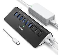 Intpw YH6AC - Hub USB alimentado de 10 Gbps, divisor USB de 9 puertos con USB A/USB C 3.2, 4 USB 3.0, 2 puertos de carga PD de 45 W, adaptador de corriente de 65 W y cable de 3.3 pies, concentrador