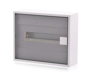 Intratec ALPHA Cuadro eléctrico de superficie 1 fila - Caja de distribución para 12 módulos con puerta transparente - Envolvente con carril DIN para uso doméstico y profesional - 251 x 310 x 96 mm