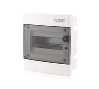 Intratec Caja de Distribución Empotrada 1 Fila - Caja de Distribución IP40 para 8 Módulos con Puerta Transparente y Riel para Instalación Eléctrica Fácil en Casa y Negocios - 232 x 211 x 99mm