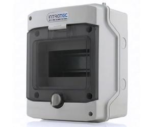 Intratec Caja de Distribución Superficie 1 Fila IP65 - Cuadro Eléctrico para 6 Módulos DIN - Caja de Subdistribución Estanca para Exterior Garaje Sótano Jardín - 400VAC 1500VDC, 201 x 165 x 120 mm