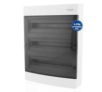 Intratec Caja de fusibles empotrada, IP40, caja de distribución interior, caja de distribución con puerta transparente para instalación en seco, 3 filas, 54 módulos, 526 x 396 x 112 mm, gris