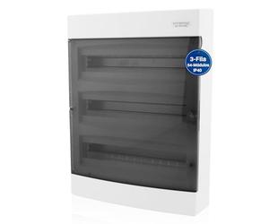 Intratec Caja de fusibles empotrada, IP40, caja de distribución interior, caja de distribución con puerta transparente para instalación en seco, 3 filas, 54 módulos, 526 x 396 x 112 mm, gris
