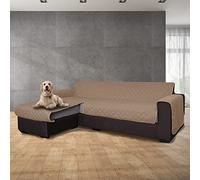 INTRECCI Funda sofá Acolchada para Chaise Longue Derecha y Izquierda Reversible Simple de Color Liso, cubresofá Resistente al Agua y Antimanchas - Tórtola, 3 Plazas (Asiento 240 cm) + Península