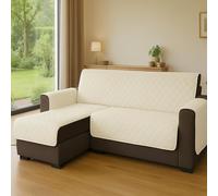 INTRECCI Funda sofá Acolchada para Chaise Longue Derecha y Izquierda Reversible Simple de Color Liso, cubresofá Resistente al Agua y Antimanchas - Crema, 4 Plazas (Asiento 290 cm) + Península