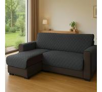INTRECCI Funda sofá Acolchada para Chaise Longue Derecha y Izquierda Reversible Simple de Color Liso, cubresofá Resistente al Agua y Antimanchas - Gris Oscuro, 4 Plazas (Asiento 290 cm) + Península
