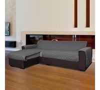 INTRECCI Funda sofá Acolchada para Chaise Longue Derecha y Izquierda Reversible Simple de Color Liso, cubresofá Resistente al Agua y Antimanchas - Gris Oscuro, 3 Plazas (Asiento 240 cm) + Península
