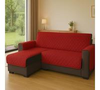 INTRECCI Funda sofá Acolchada para Chaise Longue Derecha y Izquierda Reversible Simple de Color Liso, cubresofá Resistente al Agua y Antimanchas - Burdeos, 3 Plazas (Asiento 240 cm) + Península