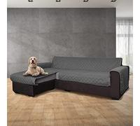 INTRECCI Funda sofá Acolchada para Chaise Longue Derecha y Izquierda Reversible Simple de Color Liso, cubresofá Resistente al Agua y Antimanchas - Gris Oscuro, 2 Plazas (Asiento 190 cm) + Península
