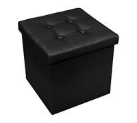 INTRECCI Puf almancenaje Cuadrado - Baúl con contenedor en ecopiel - Puff Reposapiés tapizado en ecopiel 38x38x38 cm Negro