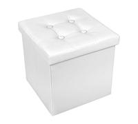 INTRECCI Puf almancenaje Cuadrado - Baúl con contenedor en ecopiel - Puff Reposapiés tapizado en ecopiel 38x38x38 cm Blanco