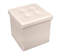 INTRECCI Puf almancenaje Cuadrado - Baúl con contenedor en ecopiel - Puff Reposapiés tapizado en ecopiel 38x38x38 cm Crema
