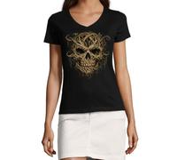 Intricate Skull Formed by Twisting Branches - Camiseta de algodón con cuello en V para mujer, color negro, Negro, M