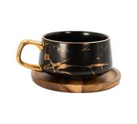 Intrilife Taza de Café y Té de Diseño Mármol Cerámico de 200 ml con Posavasos de Madera para Café, Té y Cacao