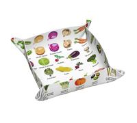 Introducción de varias bandejas de cuero con estampado de verduras, bandejas de escritorio, bandejas multifuncionales, para llaves, reloj, cartera