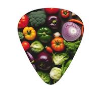 Introducción de varias púas de guitarra de celuloide con impresión de verduras para bajo acústico, púas de guitarra con caja organizadora