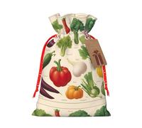Introducción de varias verduras con estampado de bolsas de Navidad con cordón para regalos de Navidad, decoración de temporada, suministros de fiesta