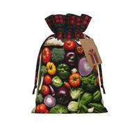 Introducción de varias verduras con estampado de Navidad, bolsa de regalo con cordón, bolsas de Navidad, diseño festivo a cuadros