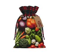 Introducción de varias verduras con estampado de Navidad, bolsa de regalo con cordón, bolsas de Navidad, diseño festivo a cuadros