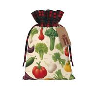Introducción de varias verduras con estampado de Navidad, bolsa de regalo con cordón, bolsas de Navidad, diseño festivo a cuadros