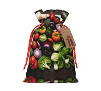 Introducción de varias verduras con estampado pequeño con cordón para regalos, bolsa de regalo reutilizable, para regalos de vacaciones y fiestas