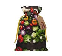 Introducción de varias verduras con estampado pequeño con cordón para regalos, bolsa de regalo reutilizable, para regalos de vacaciones y fiestas