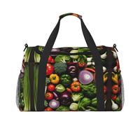 Introducción de varias verduras plegable bolsa de viaje bolsa de equipaje para escapadas de fin de semana, para viajes espontáneos, color negro, talla única, Negro, One Size