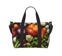 Introducción de varios bolsos de viaje con estampado de vegetales con cremallera, bolso casual para viajes de fin de semana y compras al gimnasio, Black, Talla única, Bolsa de viaje